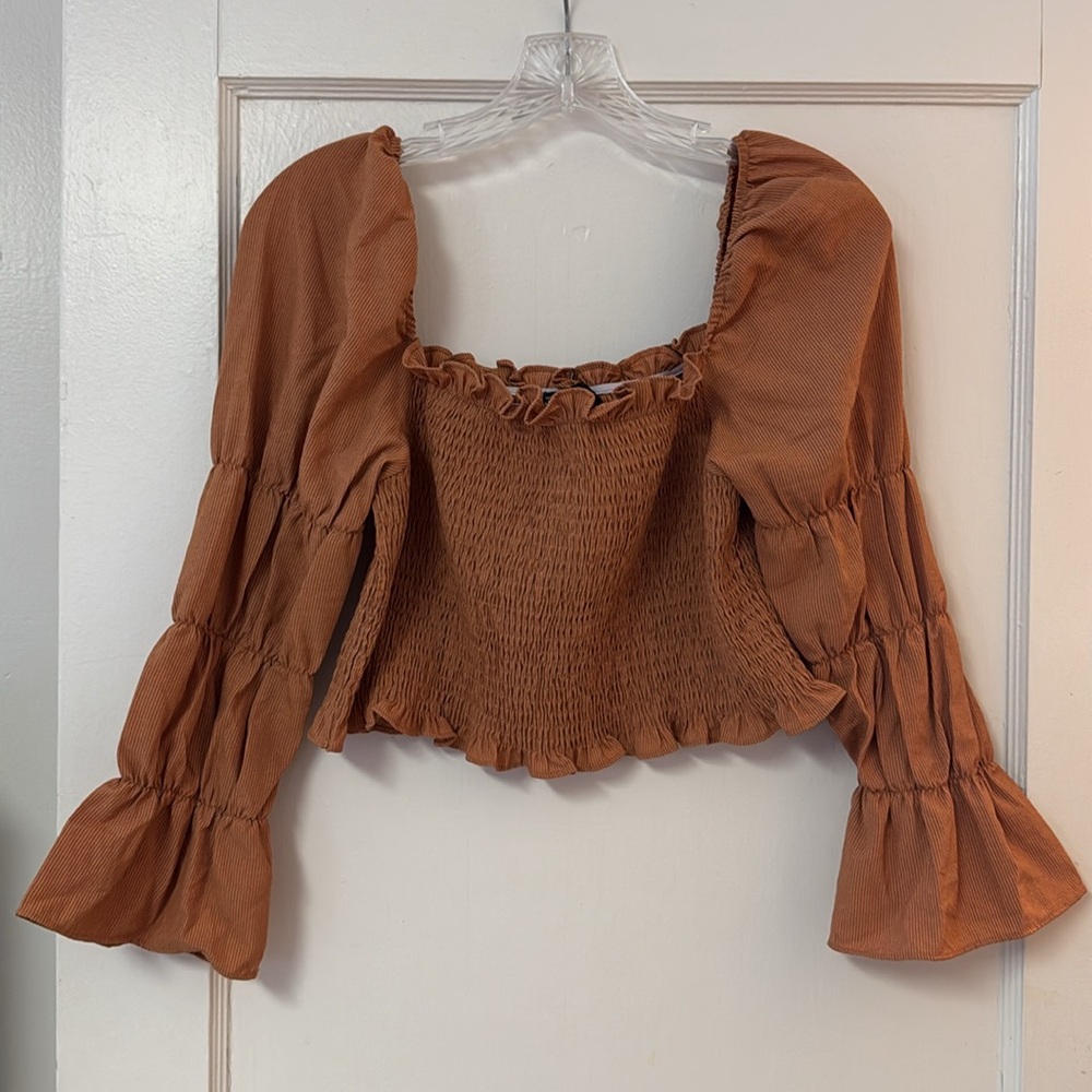 Shein Yoked Long Pirate Sleeve Ruffled Off Shoulder Crop Top #5161370 Sz M - Picture 11 of 11